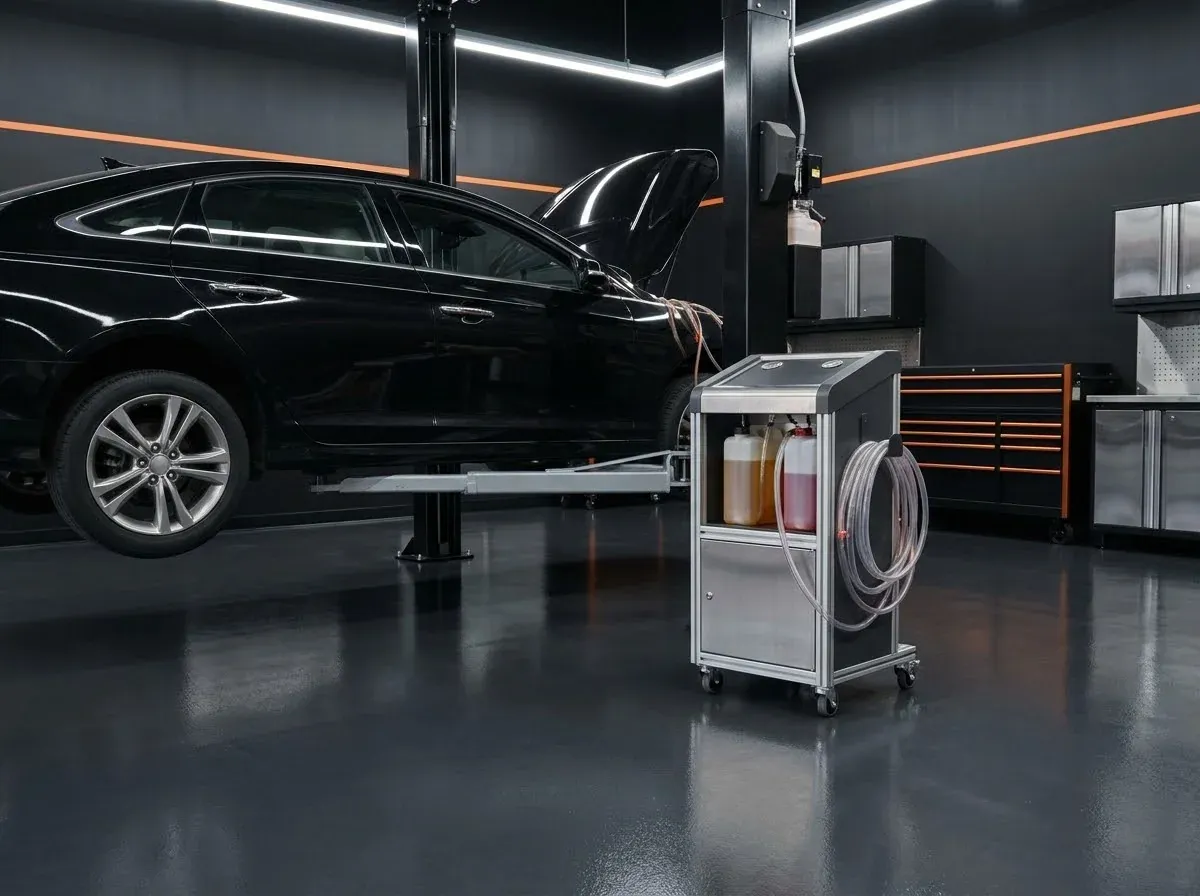 Transmission fluid exchange machine connected to a vehicle