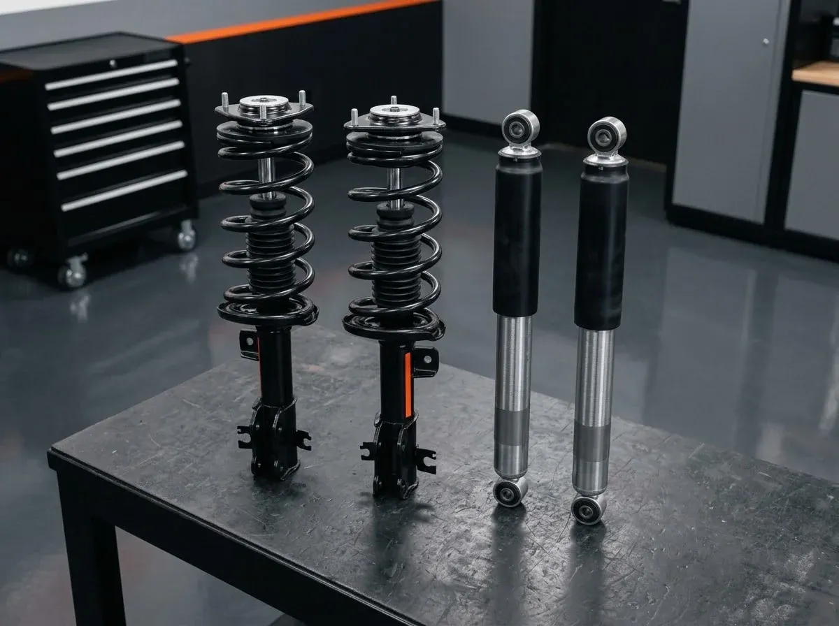New strut and shock absorbers on a workbench